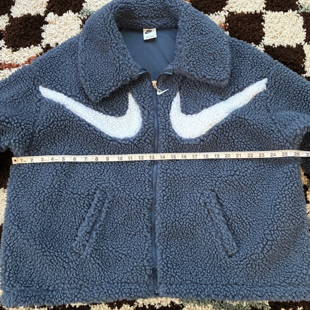 Nike Double Swoosh Sherpa Faux Fur Teddy Blue Full-Zip Jacket Size L - Picture 10 of 12